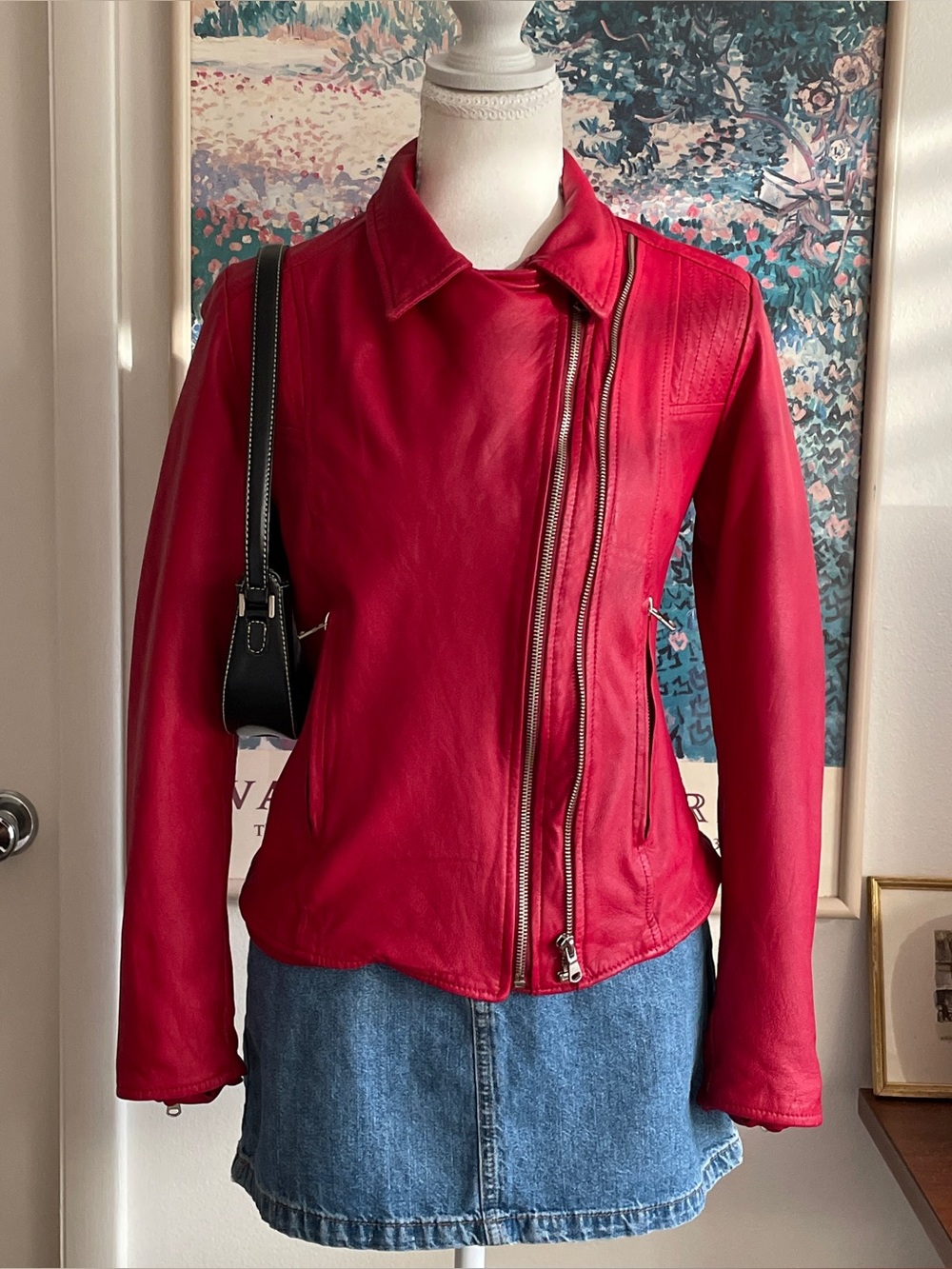 Vera Pelle Leather Moto Jacket Womens Medium Red Genuine Leather Biker Italian